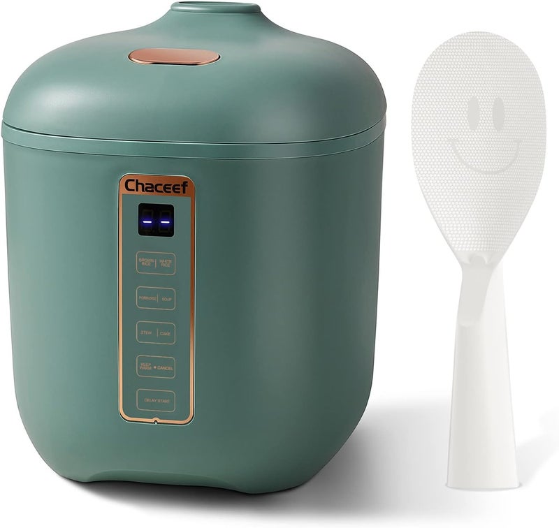 CHACEEF Mini Rice Cooker 2 Cups Uncooked, 1.2L Rice Cooker Small, Portable Non-Stick Small Travel Rice Maker, BPA Free, Smart Control Multifunction Cooker with 24 Hours Timer Delay & Keep Warm Function, Green - Image 1